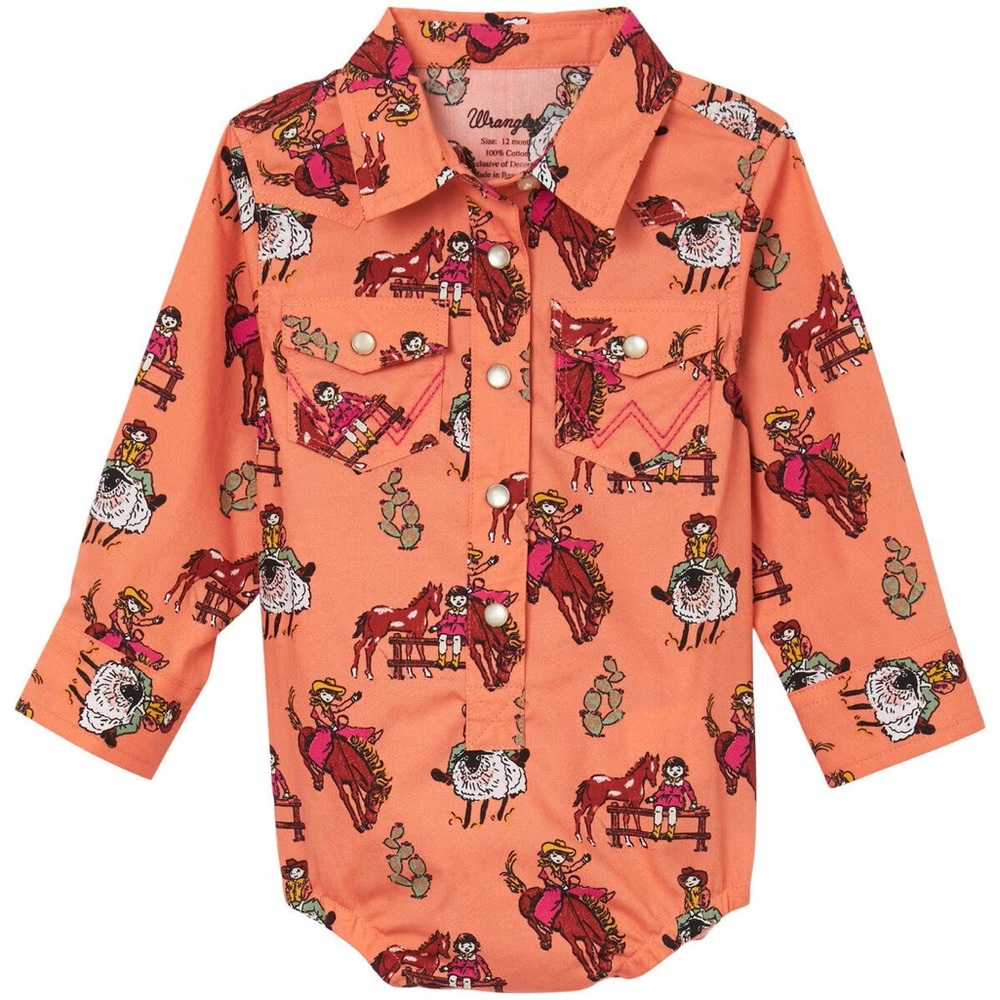 Wrangler Western Long Sleeve Pearl Snap Onesie Infant Girls Size 18 Months